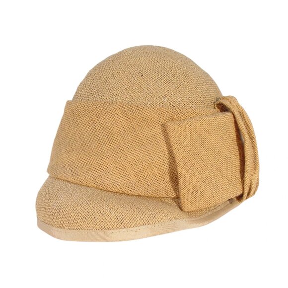 SANDRA PHILLIPPS London Vintage Burlap Bow Cloche Summer Hat O/S - Picture 8 of 11